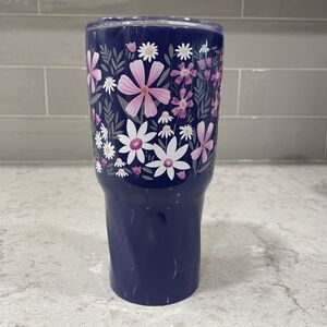 PRISTINE PASTURE Purple Flowers 30oz Stainless Steel Tumbler Lid OCS Designs NEW